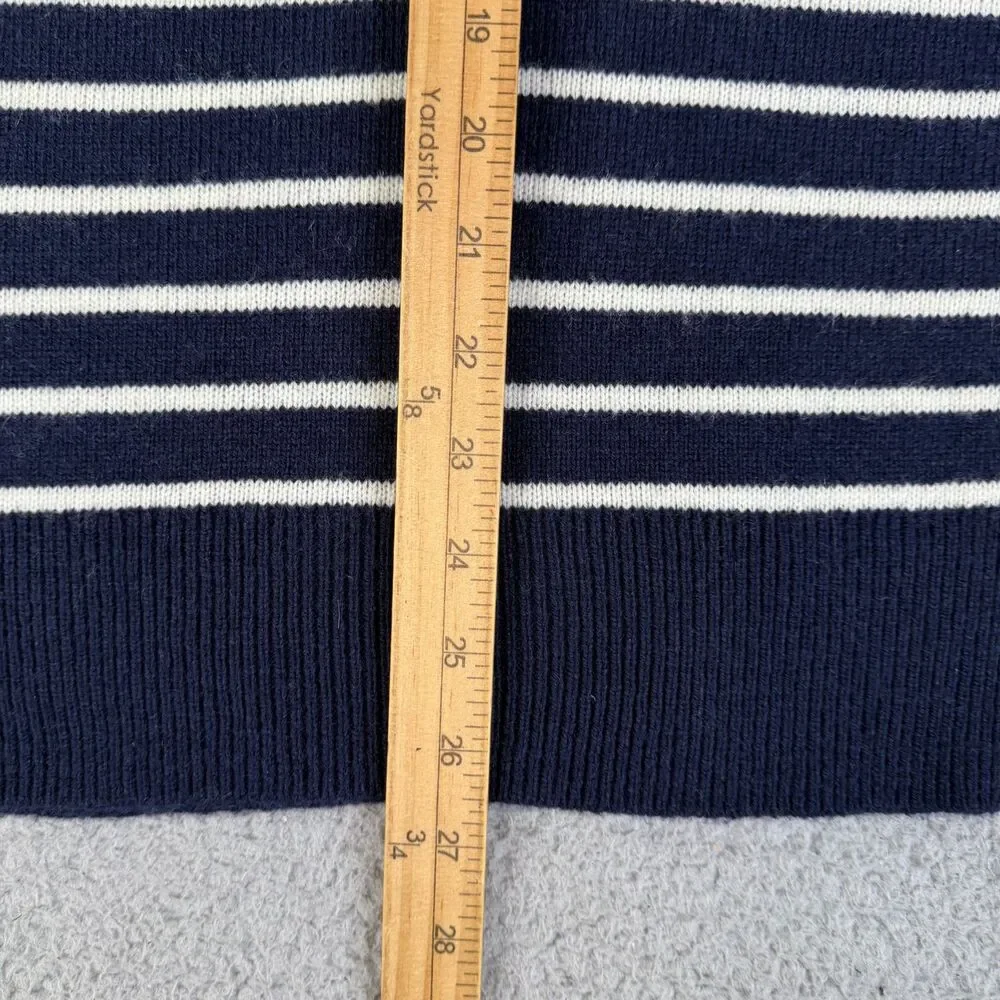 J CREW Sweater Men XL Navy Cream Striped Lambswool Blend Crew Neck Knit Pullover